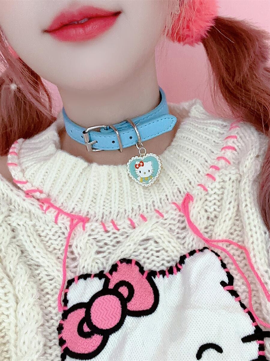 Harajuku Y2K Kitty Star Leather Collar Choker