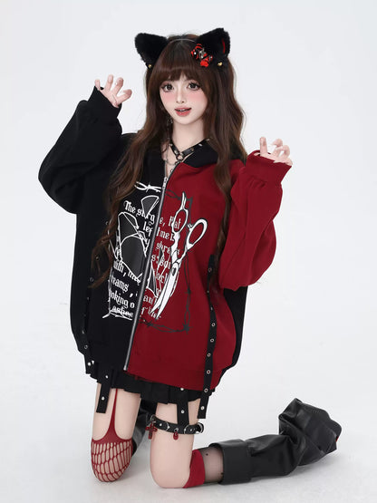 Crazy Girl Scissors Heart Pink Black Red Jacket Hoodie