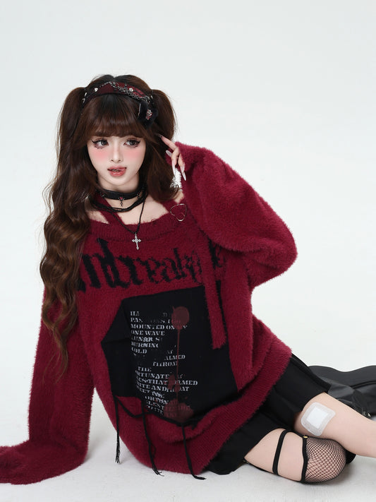 Crazy Girl Romantic Dishonesty Black Red Purple Sweater