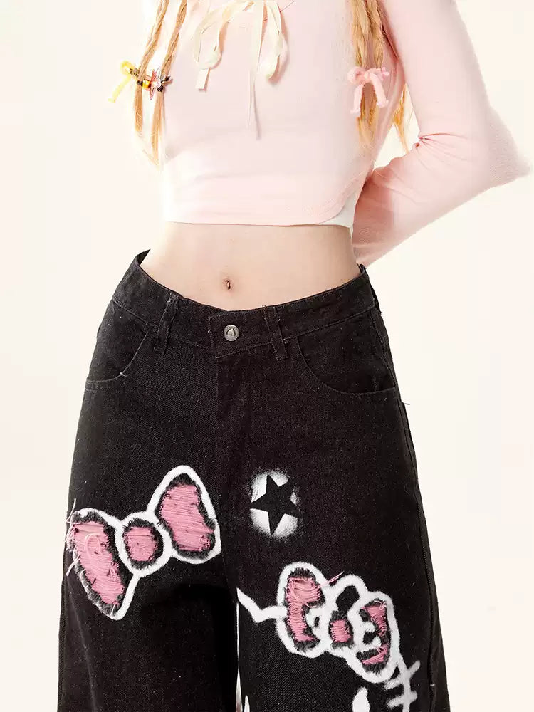 Young Eyes Punk Kitty Cat Black Jeans