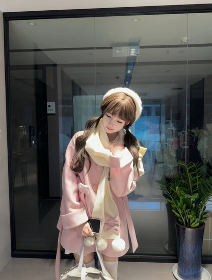 Platycodon Snow Bear Scarf Blue Cream Pink Black Red Wool Jacket Coat