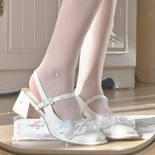 Pinky Elegant Lace Angel White Mary Jane High Heels Shoes