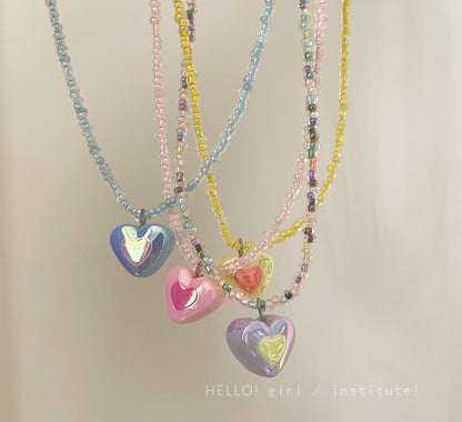 Y2K Beads Cute Heart Love Colorful Necklace