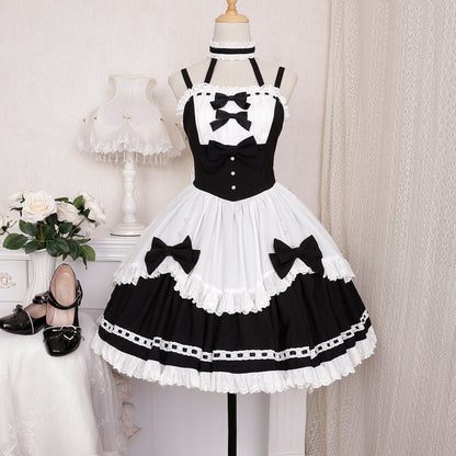 Gothic Dark Maid Cosplay EGL Black White Elegant Bow Dress & Jacket Two Piece Set