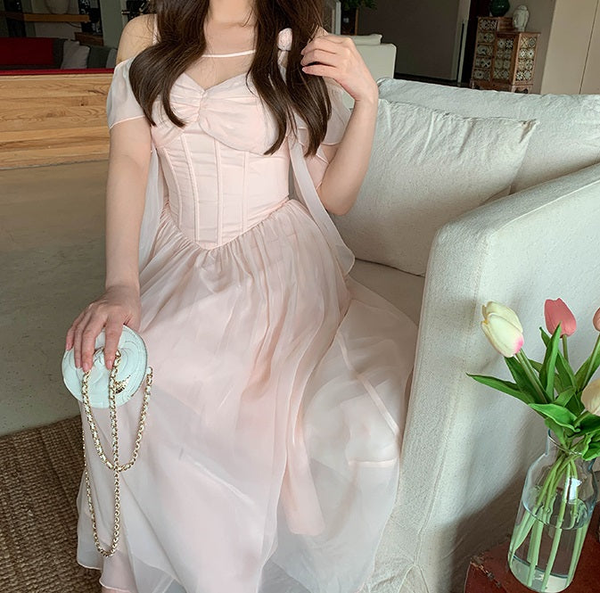 Princess White & Pink Pastel Off Shoulder Dress