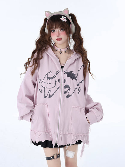 Crazy Girl Electronic Cat Black & Purple Cat Ears Jacket Hoodie