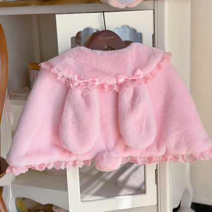 Lolita Cute Little Rabbit Ears Pink & White Winter Cape