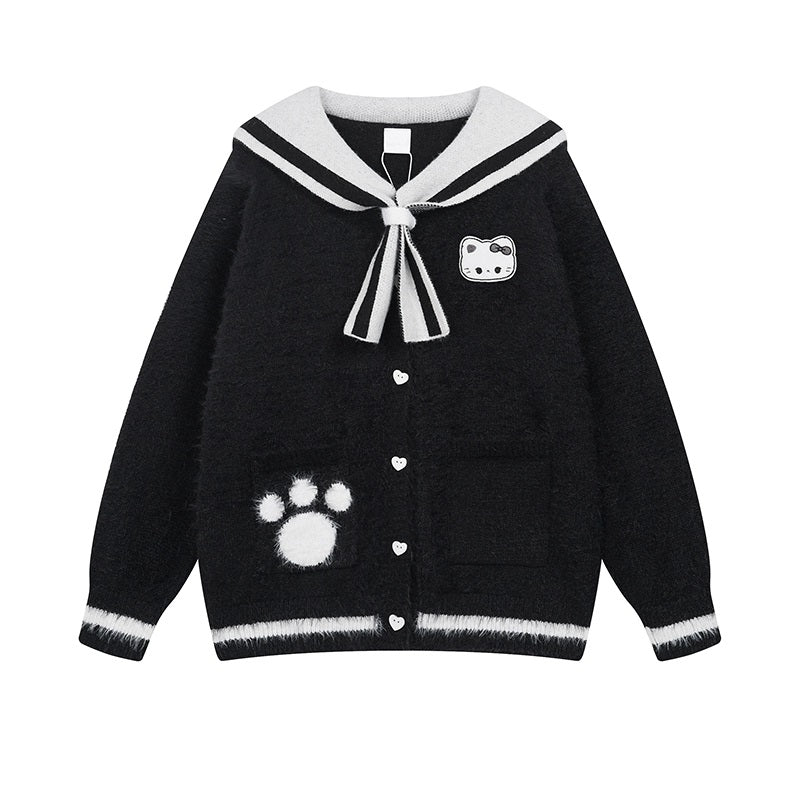 Crazy Girl Cat Diary Pink Black Knit Sweater Cardigan