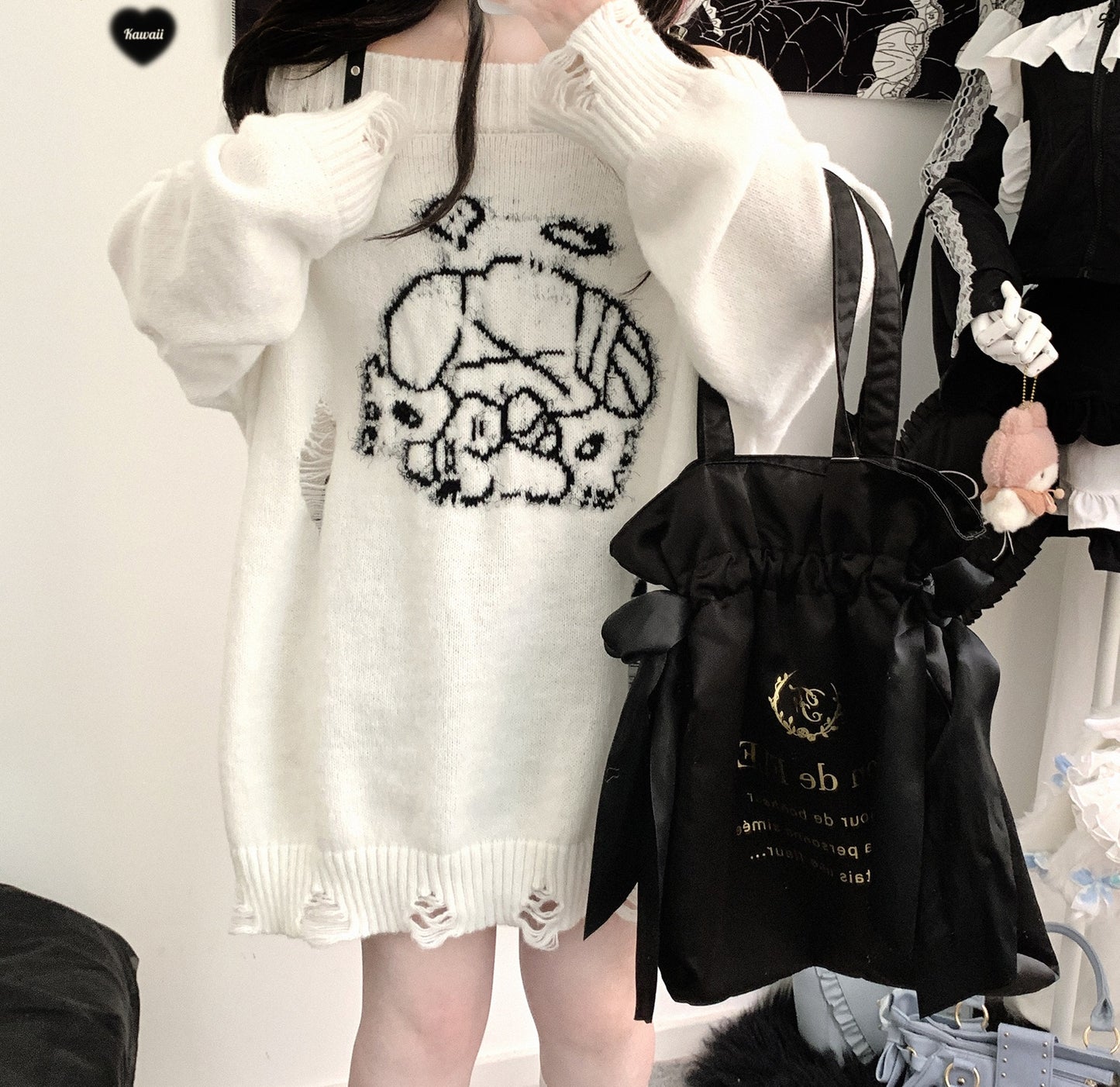 Kitten Bullet Taboo Angel Puppy Gray White Black Sweater