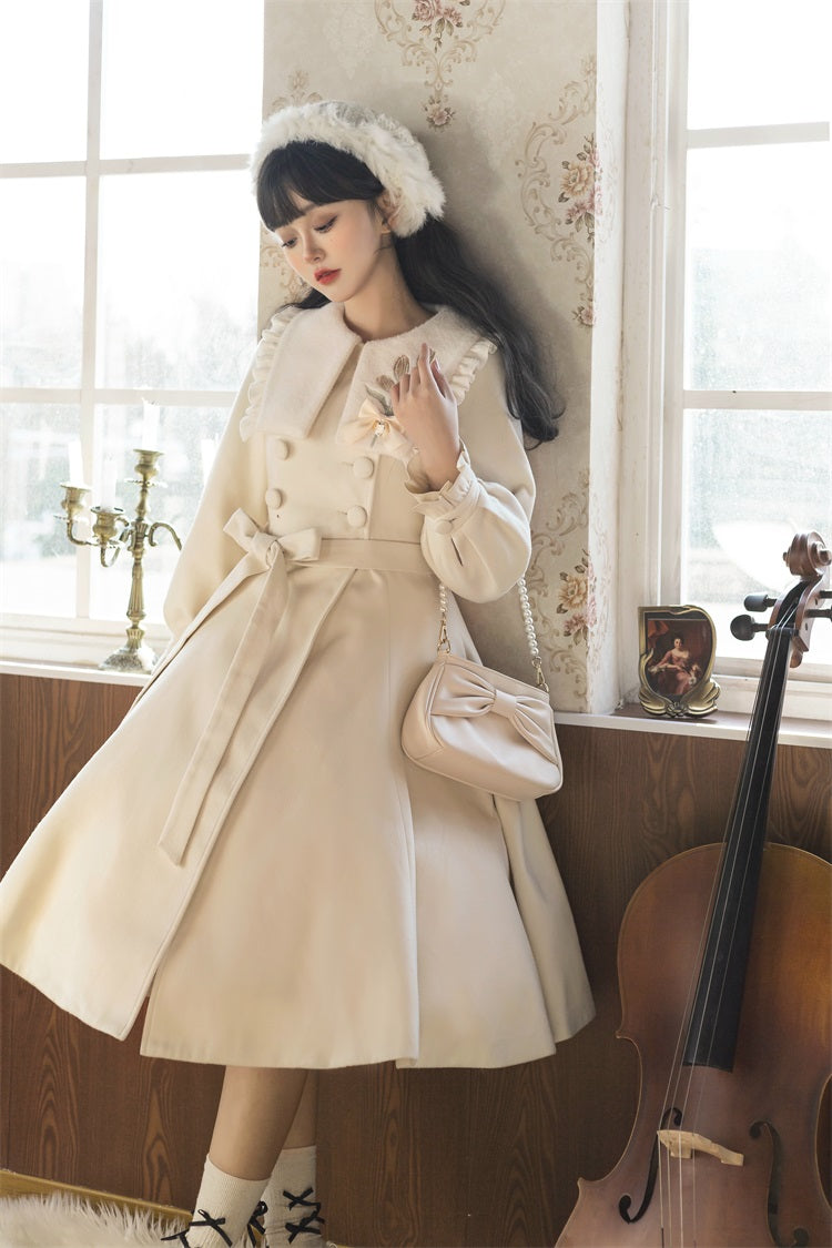 Unknown Star Tulip Woolen Lolita White Cream Crimson Red Winter Coat Dress