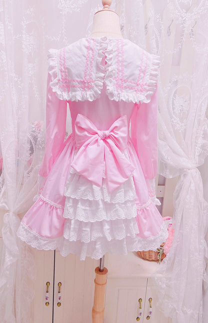 Candy Fairy Pink Bow Coquette Princess Ruffled Dress