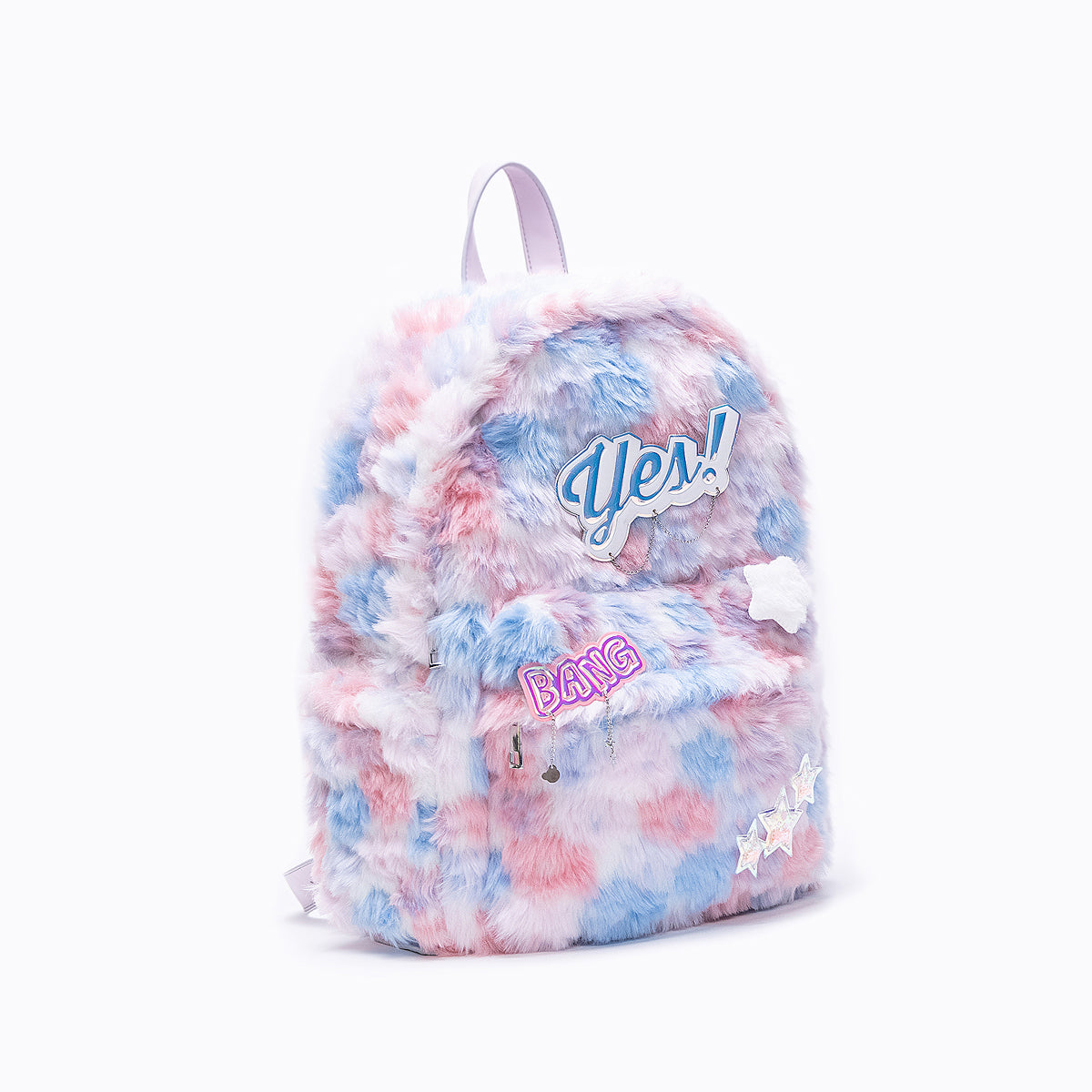 Y2K Star Pink Blue Rainbow Plush Fur School Backpack Bag