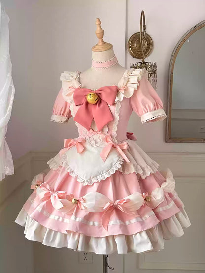 Flying Diary Cat Girl Pink & Blue Maid Lolita Dress