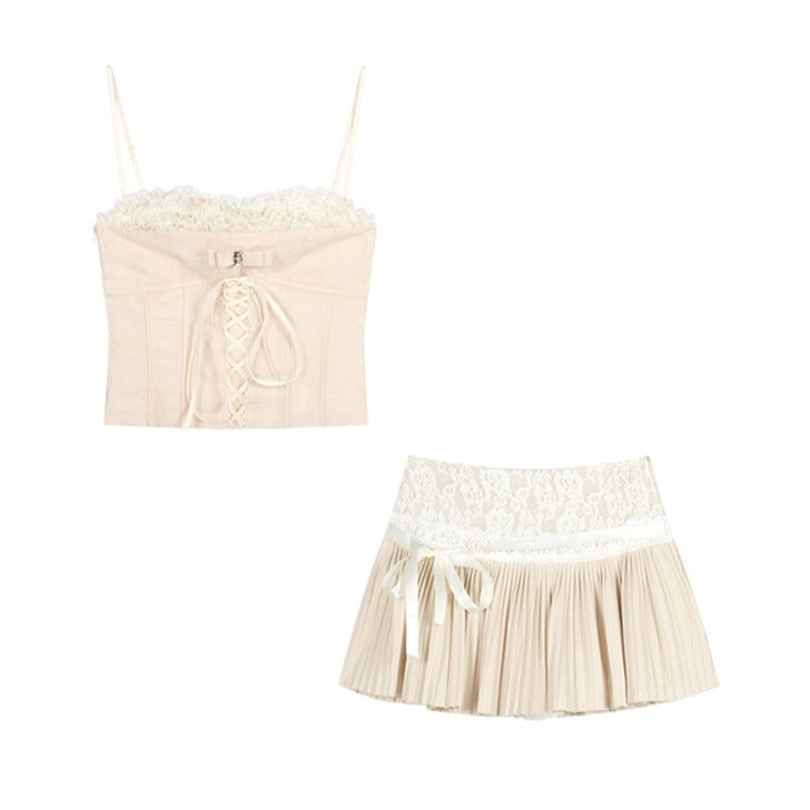 Creamy Sweet Riza Pink Camisole Top & Skirt Two Piece Set