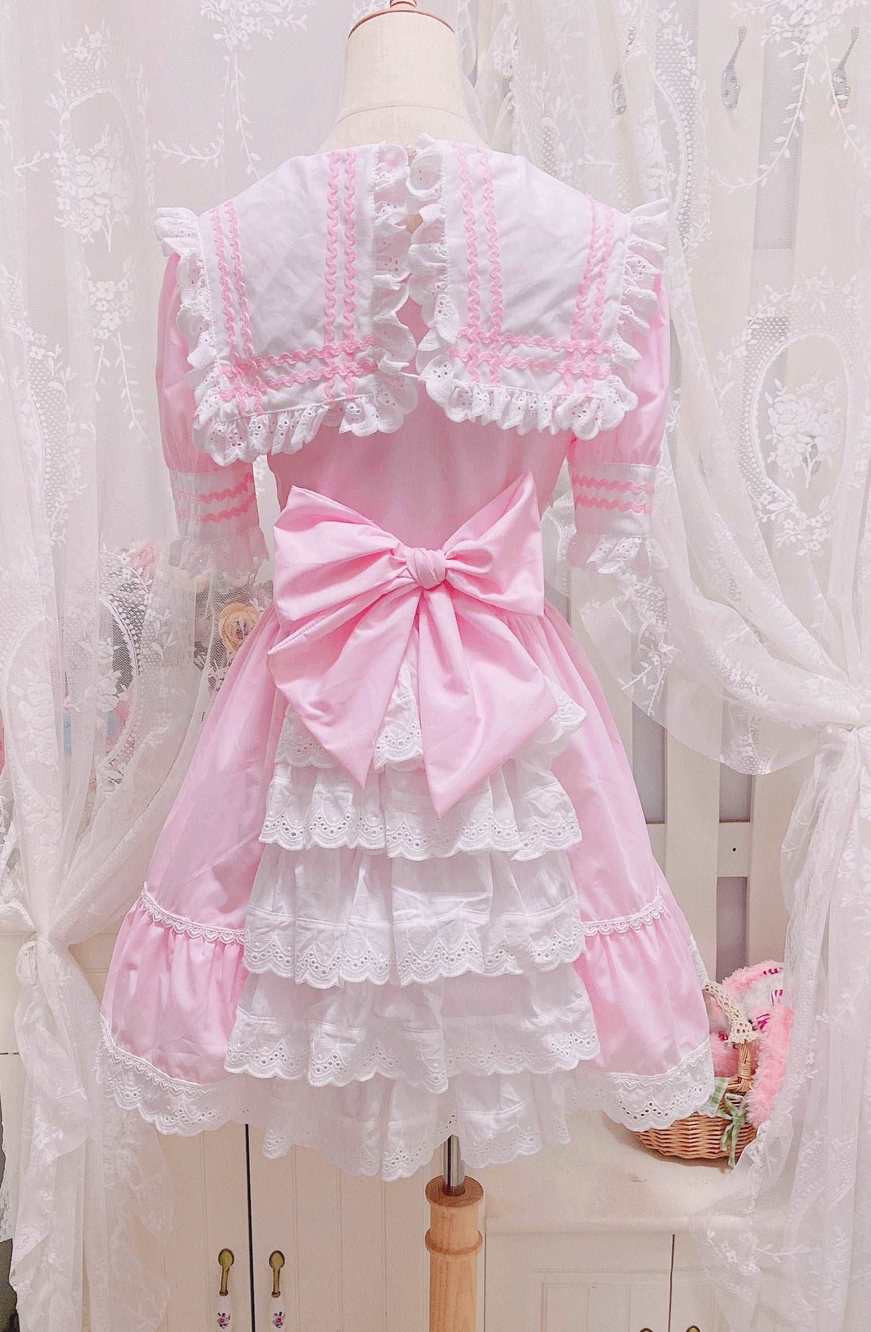 Candy Fairy Pink Bow Coquette Princess Ruffled Dress