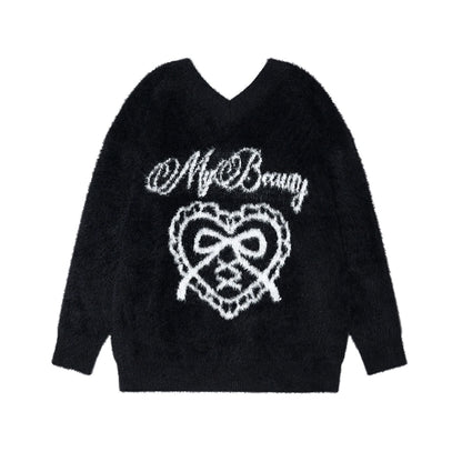 Crazy Girl Sweet Beauty Pink White Black Mohair Sweater