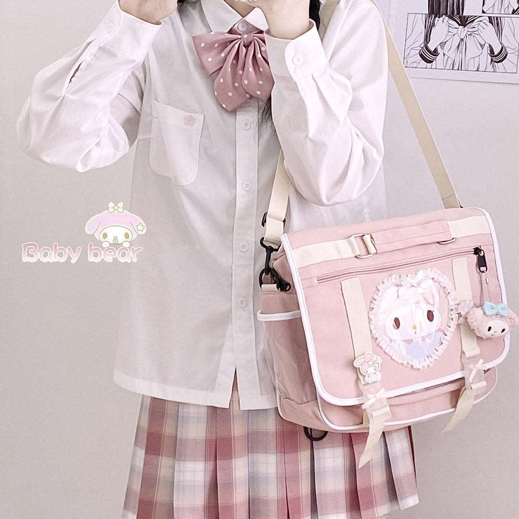 Baby Bear Handmade Cartoon Melody Purple Devil Pink Black Student School Briefcase Messenger Bag Backpack