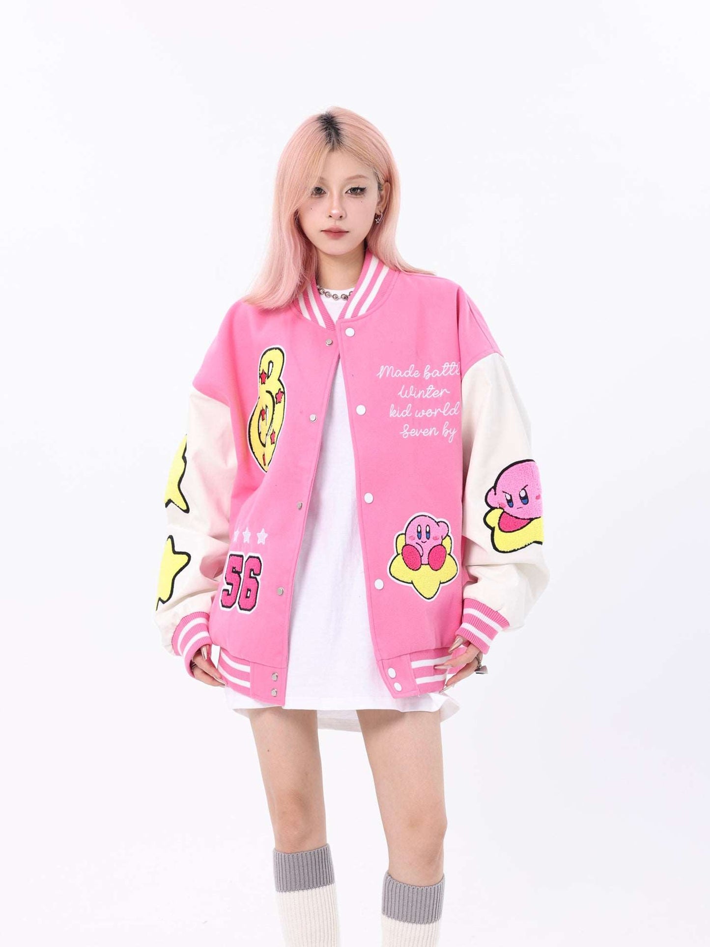 Cartoon Kitty Cat Cinnamon Dog Purple Devil Autumn Y2K Baseball Jacket