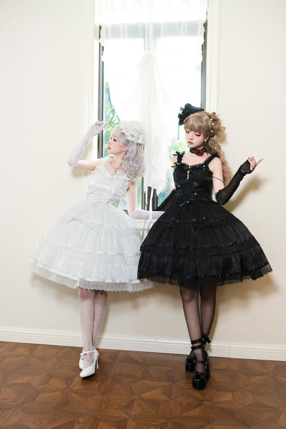 Twins Black & White Gothic Lolita Elegant Strap Dress