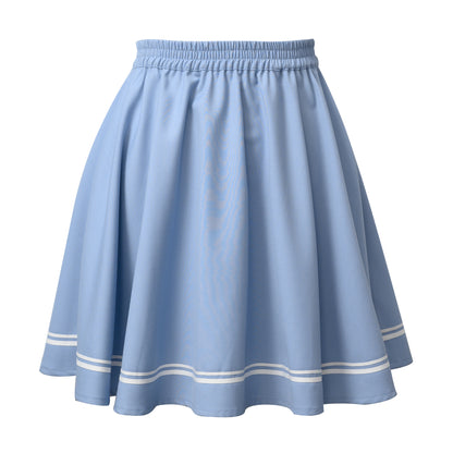 Plus Size Women Sky Blue Cute Japanese Student Sailor Uniform Seifuku Shirt & Skirt Two Piece Set