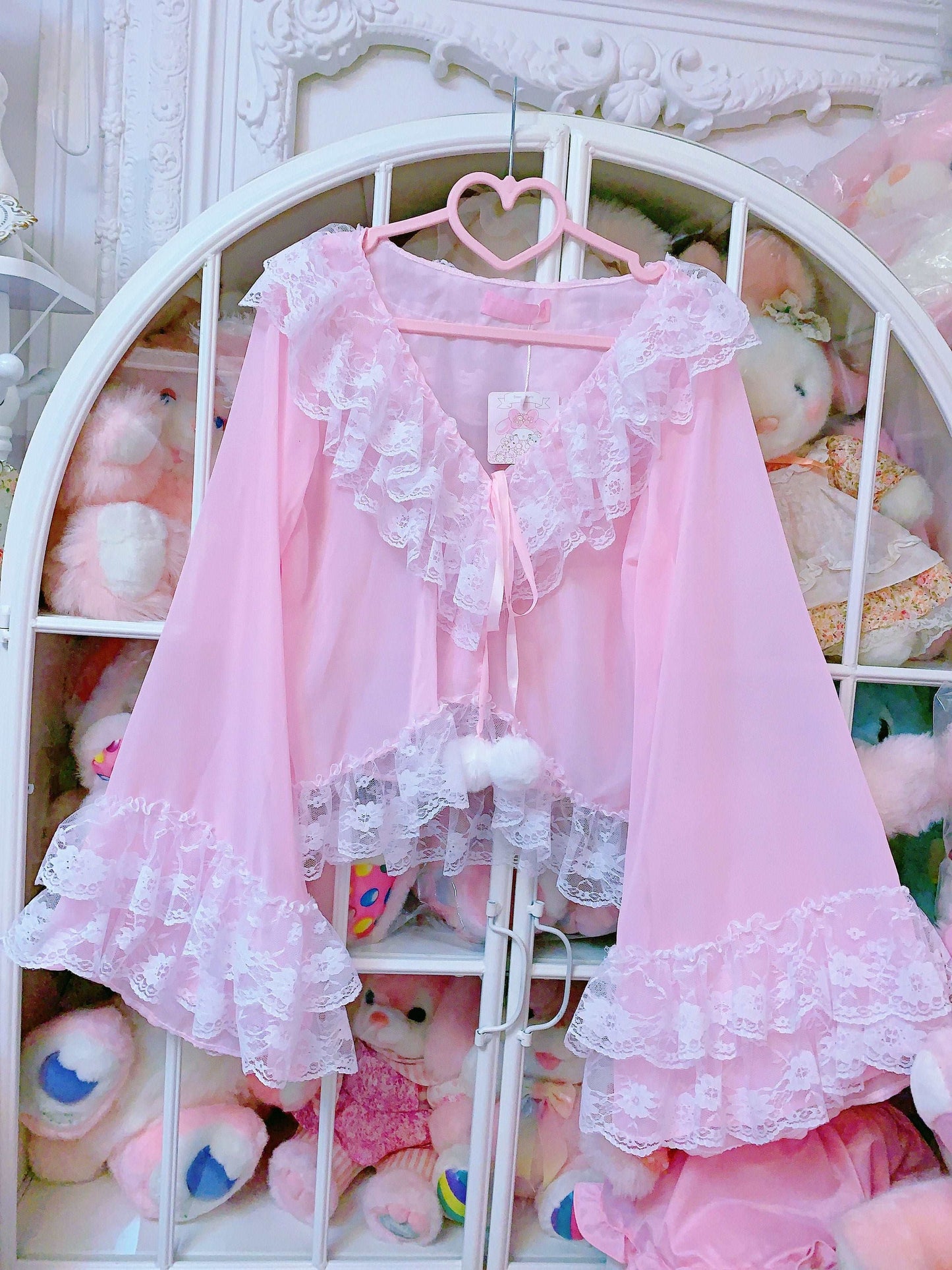 Candy Fairy Sheer See Through Pink Ruffled Trumpet Sleeve Cardigan