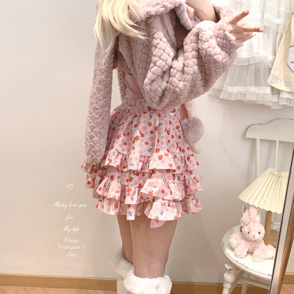 Dormir Doll Winter Pink Rabbit Ears & Brown Bear Ears Hoodie Short Jacket