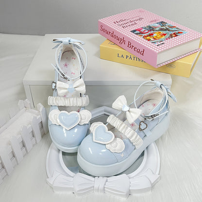 Love Letter Sweet Cupid Lolita Heart Black Pink Blue Beige Mary Jane Shoes