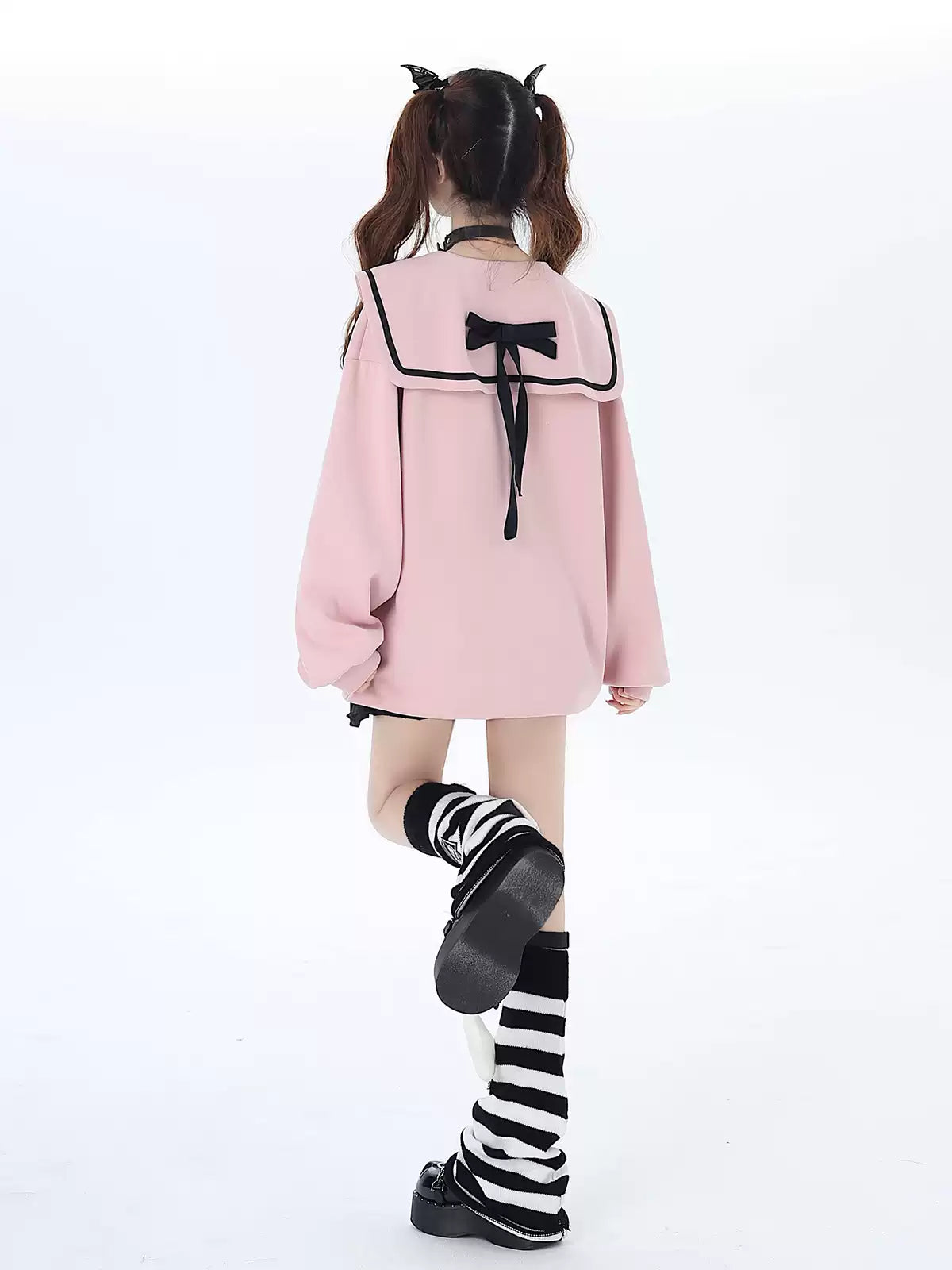 Crazy Girl Holy Cross Sailor Collar Pink Black Sweatshirt