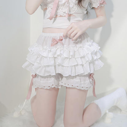 Lolita Lace Ruffled Black White Pink Bow Bloomers Shorts