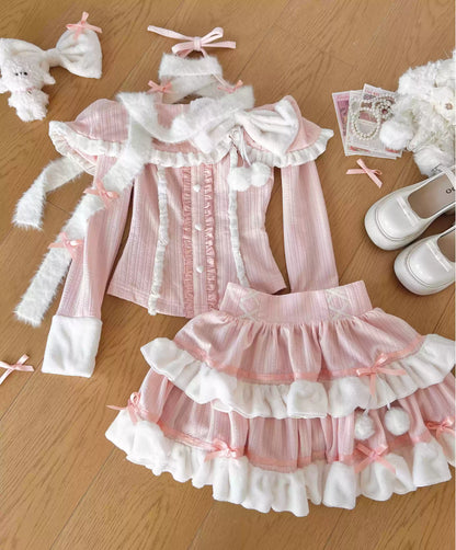 Platycodon Sweet and Delicate Pink Sweater & Skirt Two Piece Set