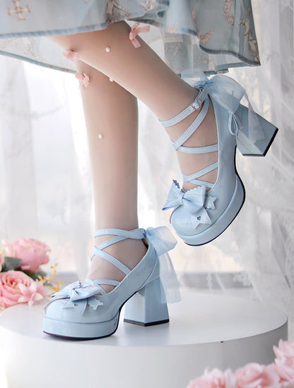 Love Song Confession Lolita Black White Pink Blue Bow High Heels Shoes