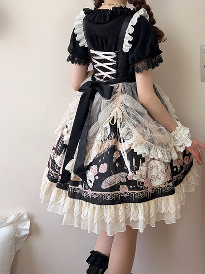 Rose Garden Lace Elegant Original Lolita EGL Pink & Black Strap Dress