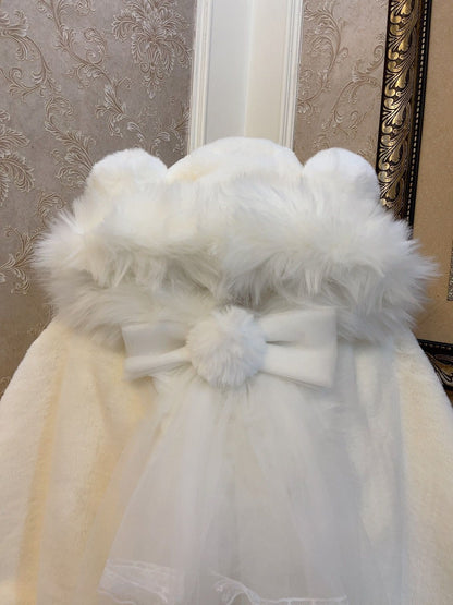 Sweetheart Princess Winter White Polar Bear Ears Fur Hooded Cloak Cape Jacket