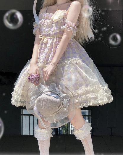 Yarn Cat Wisteria Bubble Purple Lolita Strap Dress