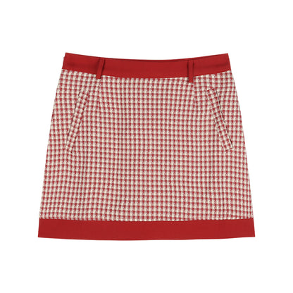 Lazy Girl Fall White Red Bow Knit Sweater Mini Plaid Skirt Two Piece Set