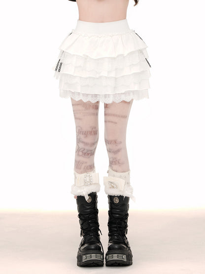 Young Eyes Muse Cake Lace White Black Short Skirt