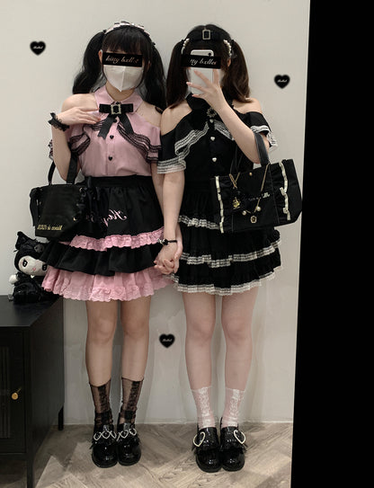 Kitten Bullet Jirai Kei Sweet Cake Ruffle Pink Black Skirt