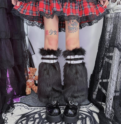 Y2K Punk Harajuku Fuzzy Leg Garter Belt Leg Warmer