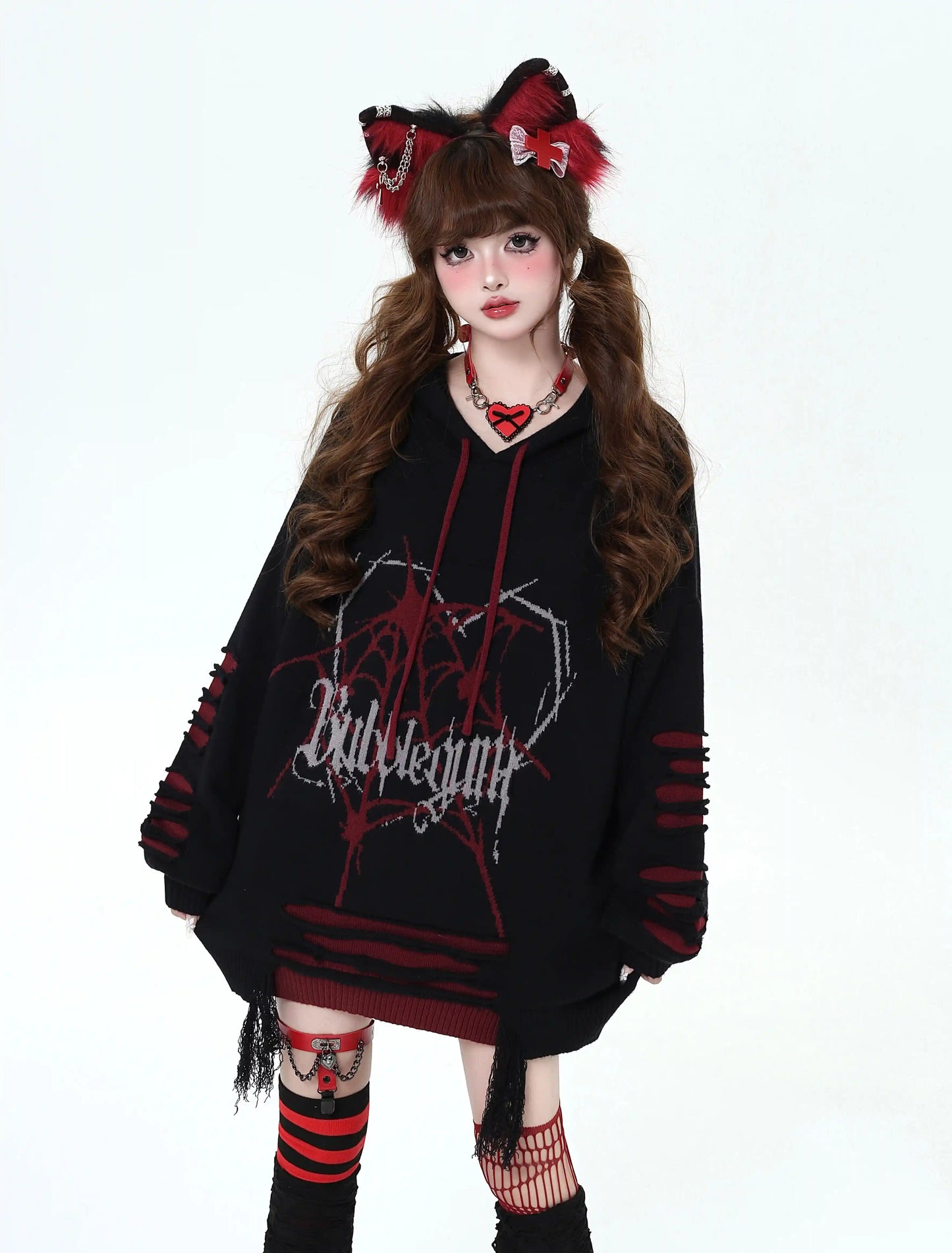 Crazy Girl Abby Spiderweb Black Red Pink Hoodie