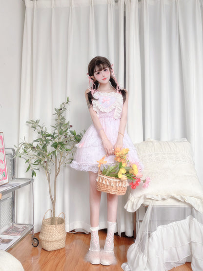 Candy Fairy Coquette Sweet Girl Heart Pink Strap Ruffled Dress