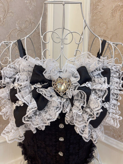 Sweetheart Princess Elegant Lace Heart Diamond Bow Black White Pink Yellow Camisole