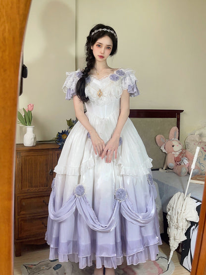 Meow Fruit Tana Estate Princess Ruffled Rose Layered Elegant Prom Dress