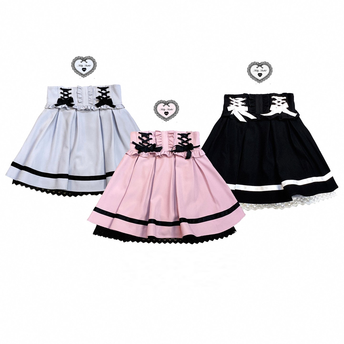 Kitten Bullet Jirai Kei Bow Tie Ruffle Blue Pink Black Tutu Skirt