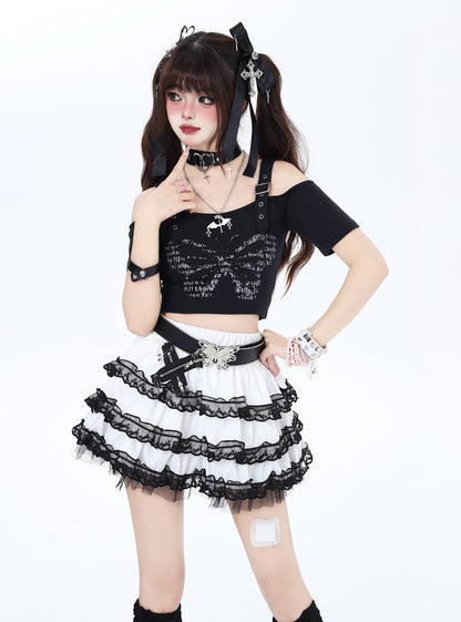 Crazy Girl Millennium Lace Black White Ruffle Short Skirt