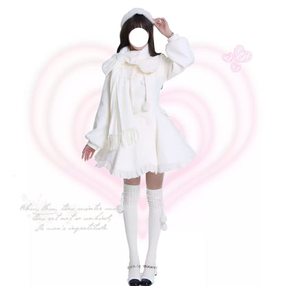 Platycodon Winter Sonata Pink White Wool Coat Scarf Two Piece Set