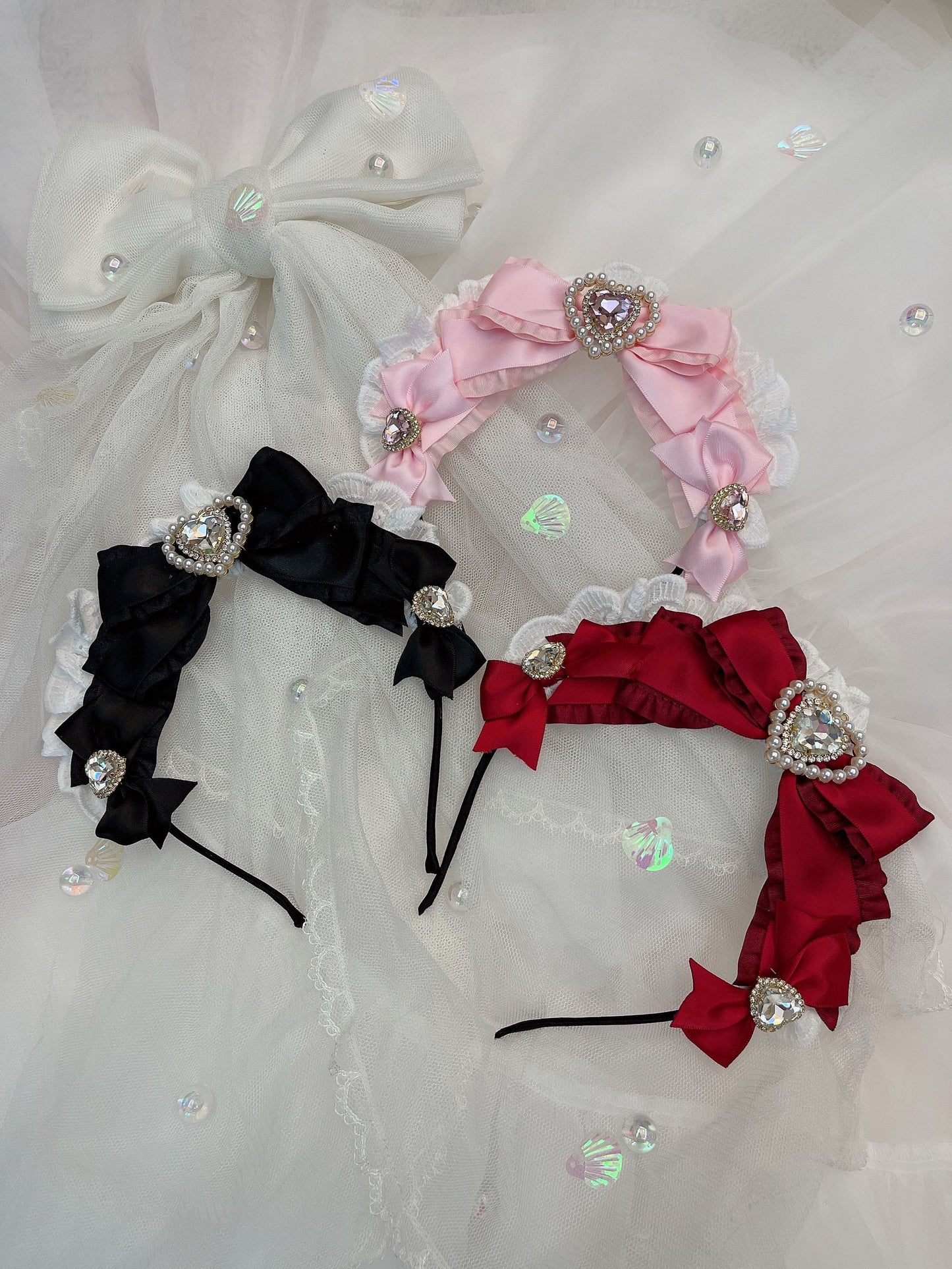 Sweetheart Princess French Maid Lace Black Pink Red Headband Hairband Hair Accessories