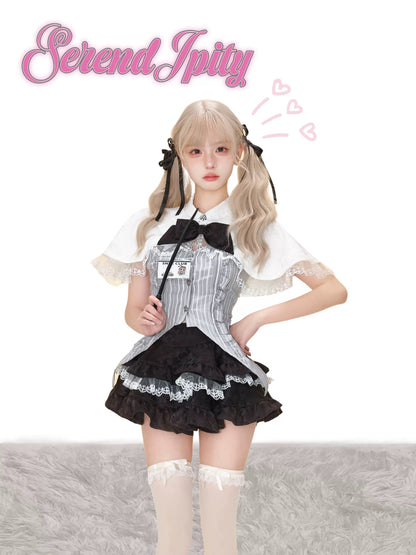 Serendipity Academy Magic Leader White Cape & Gray Vest & Black Skirt Three Piece Set