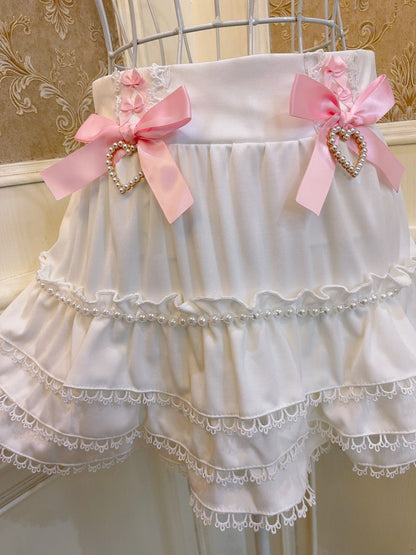 Sweetheart Princess Lace Bow Ruffled Cake White Skirt