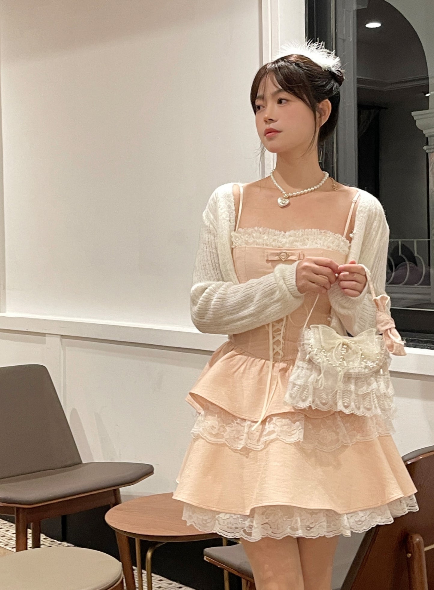 Ruellia Coquette Mercury Girl Pink Lace Strap Dress