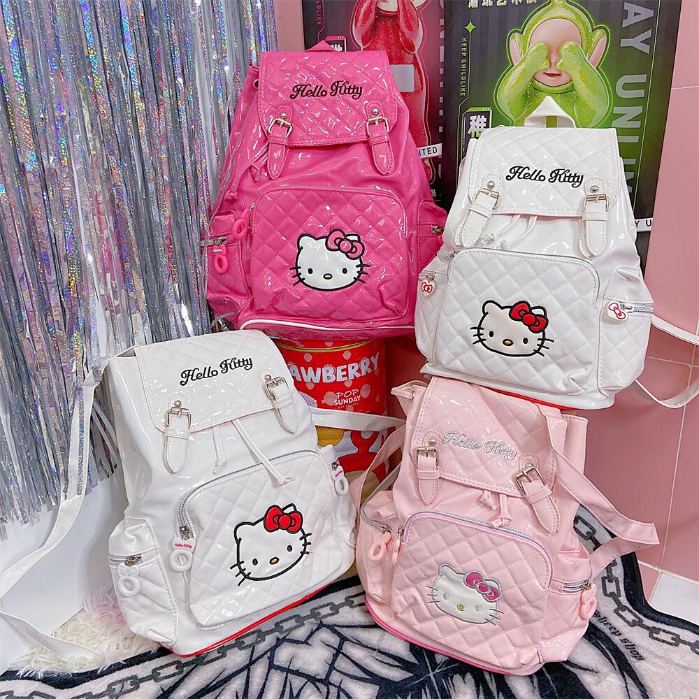 Y2K Kitty PU Leather Hot Pink White Student Backpack Bag